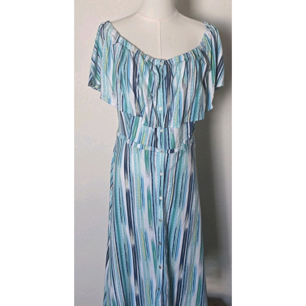 Women's Sofia Jeans Blue Off Shoulder Striped Midi Dress Size L Sundress Festiva